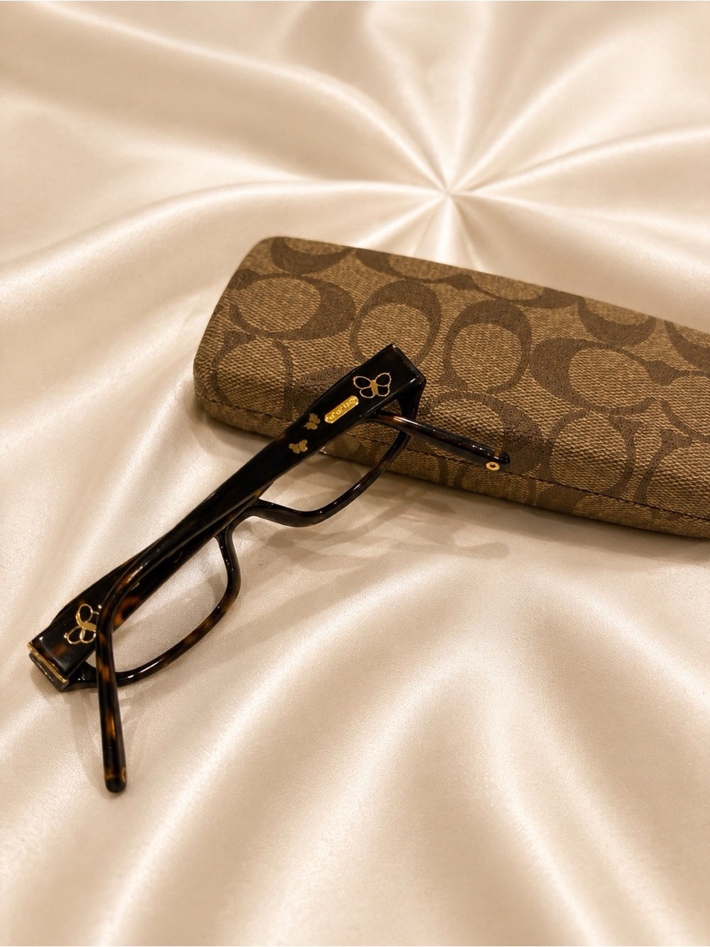 Coach Tortoiseshell Rectangular Glasses with Gold Accents